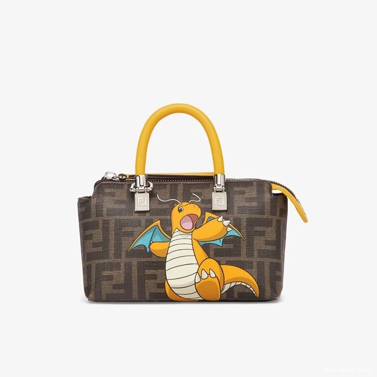 Affordable Yellow Brown Boston Dragon Pokmon Fabric Fendi Mini FF Way Motif The By Bag In 0722